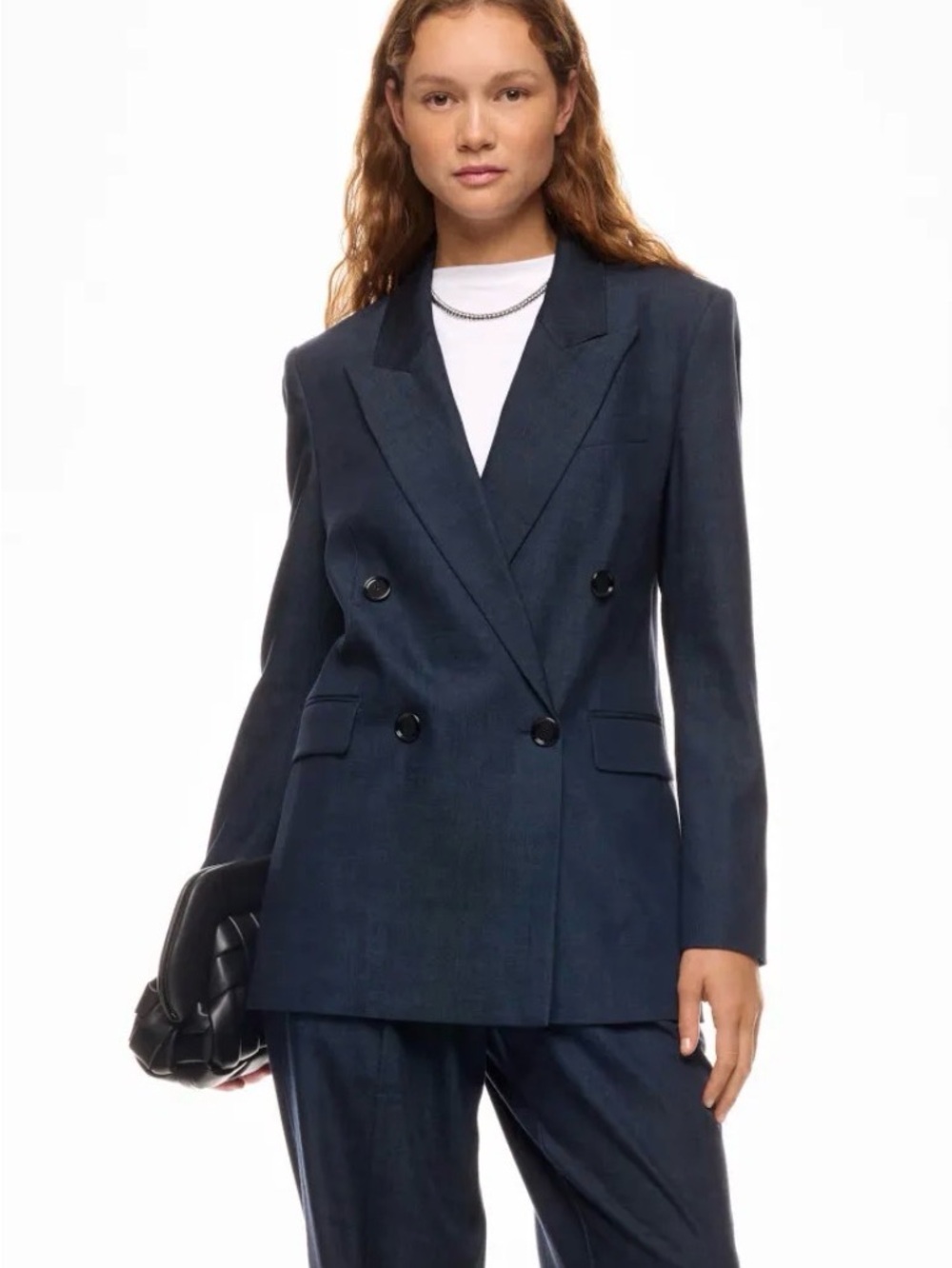 Boss Denim Effect Double-Breasted Blazer Navy Jacket Tailored Coat